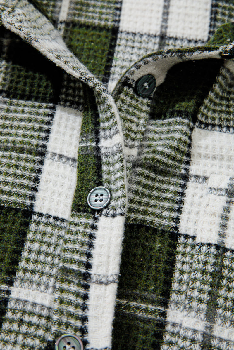 Plaid Print Textured Knit Buttoned Shacket