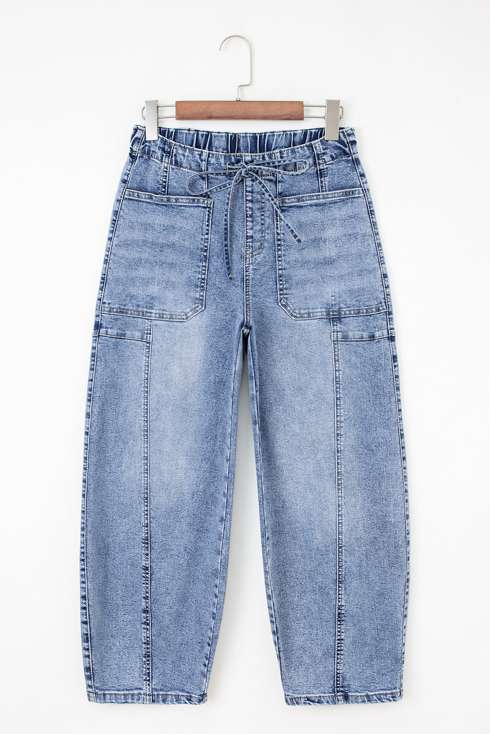 Patch Pocket Drawstring Paper bag Waist Barrel Jeans
