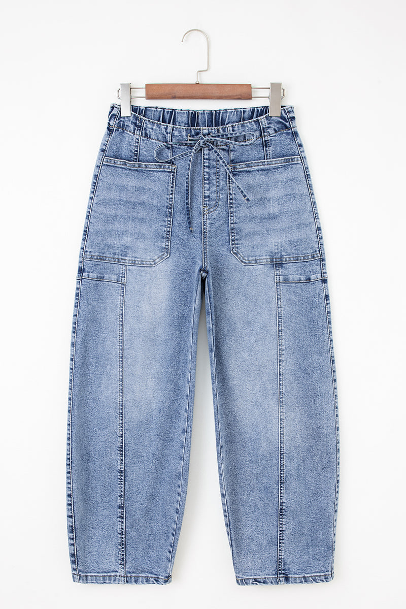 Patch Pocket Drawstring Paper bag Waist Barrel Jeans