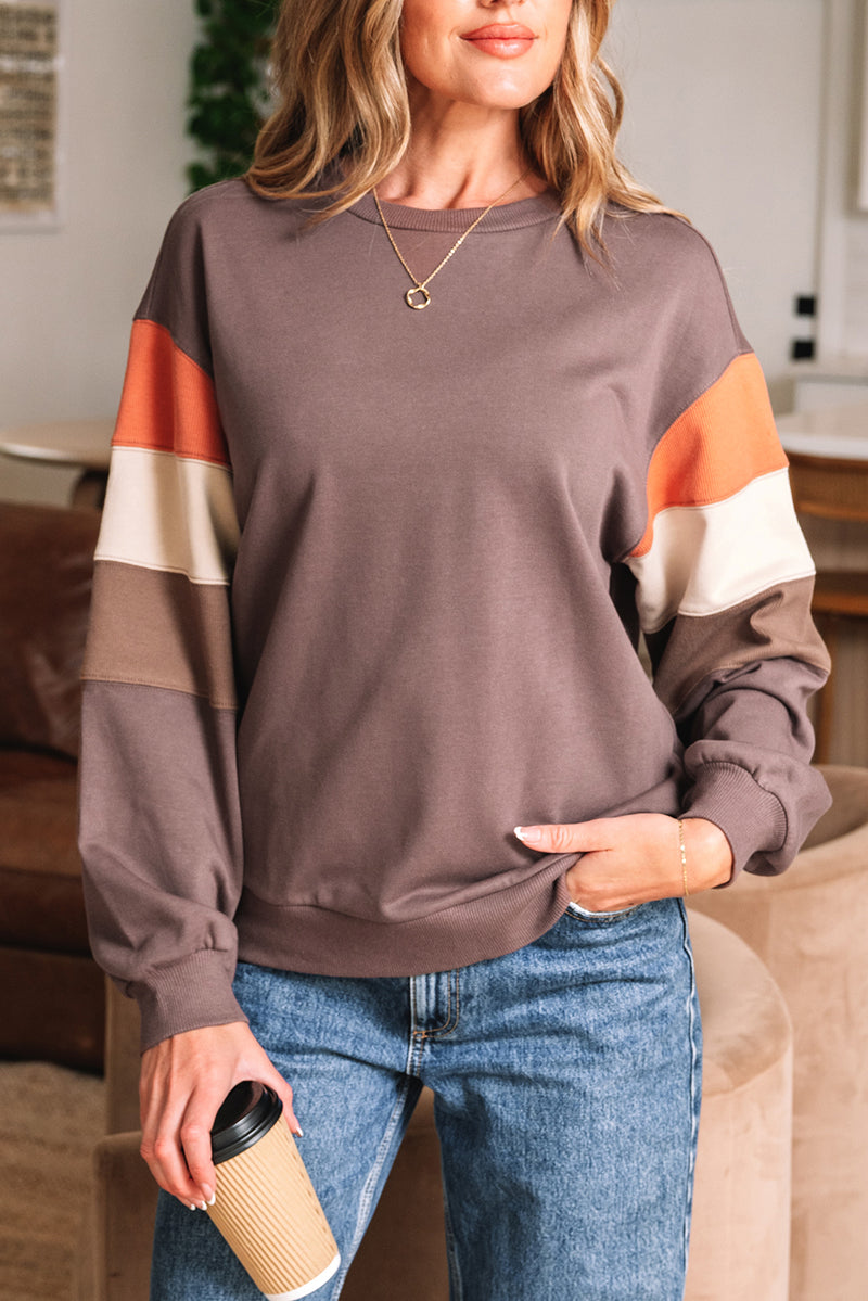 Color Block Drop Shoulder Pullover Casual Sweatshirt