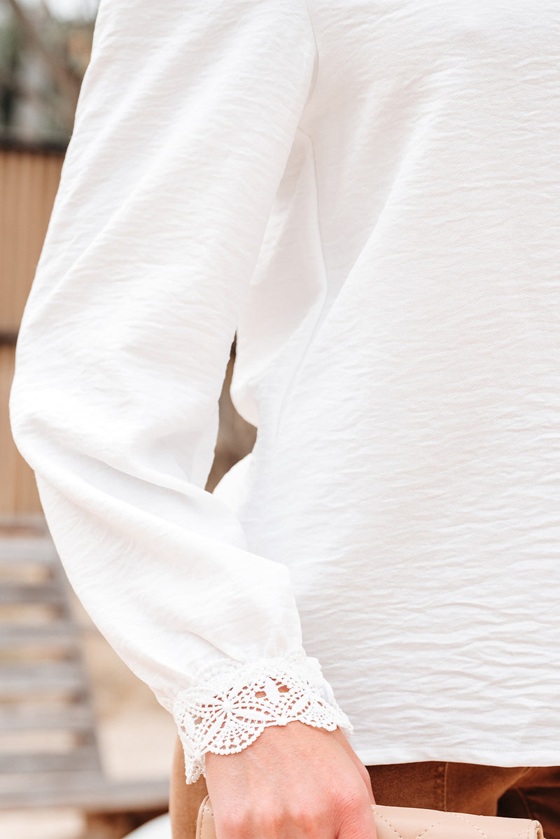 Lace Patchwork Buttoned Stand Neck Loose Shirt