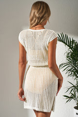 Open Knit Drawstring Waist Beach Dress