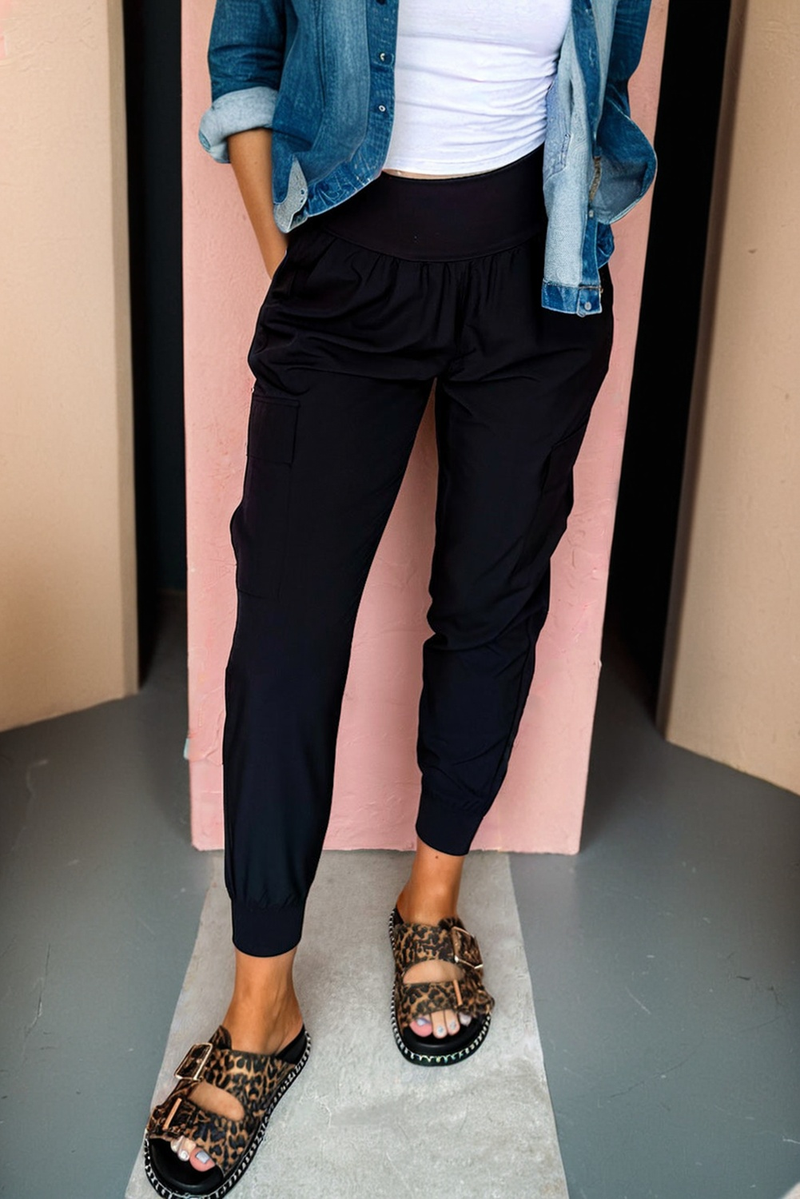 Elastic High Waist Pocketed Cargo Jogger Pants