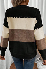 Black Colorblock Crew Neck Drop Shoulder Sweater