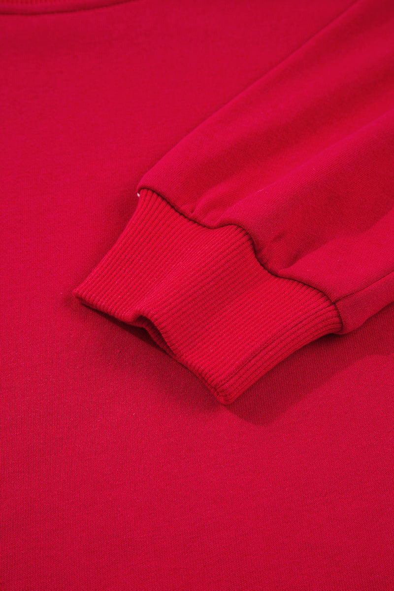 Red Varsity Striped Detail Crewneck Pullover Elastic Sweatpants 2pcs Outfit