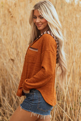 Contrast Plaid Hood Patchwork Chest Pocket Henley Top