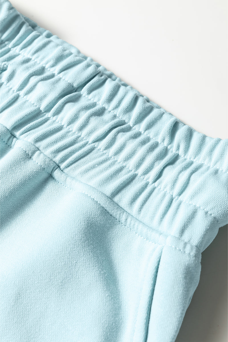 Drop Shoulder Puff Sleeve Crop Pullover Drawstring Wide Leg Pants Set