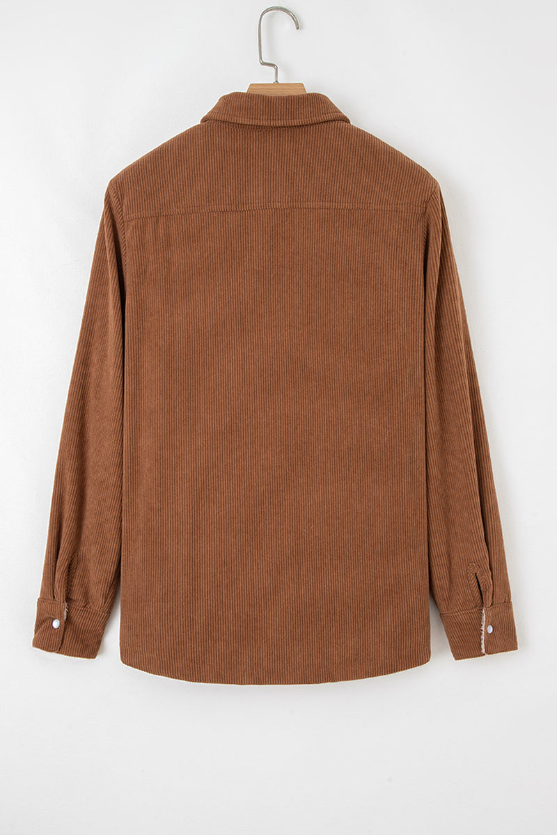 Fleece Lined Buttoned Flap Pockets Corduroy Jacket