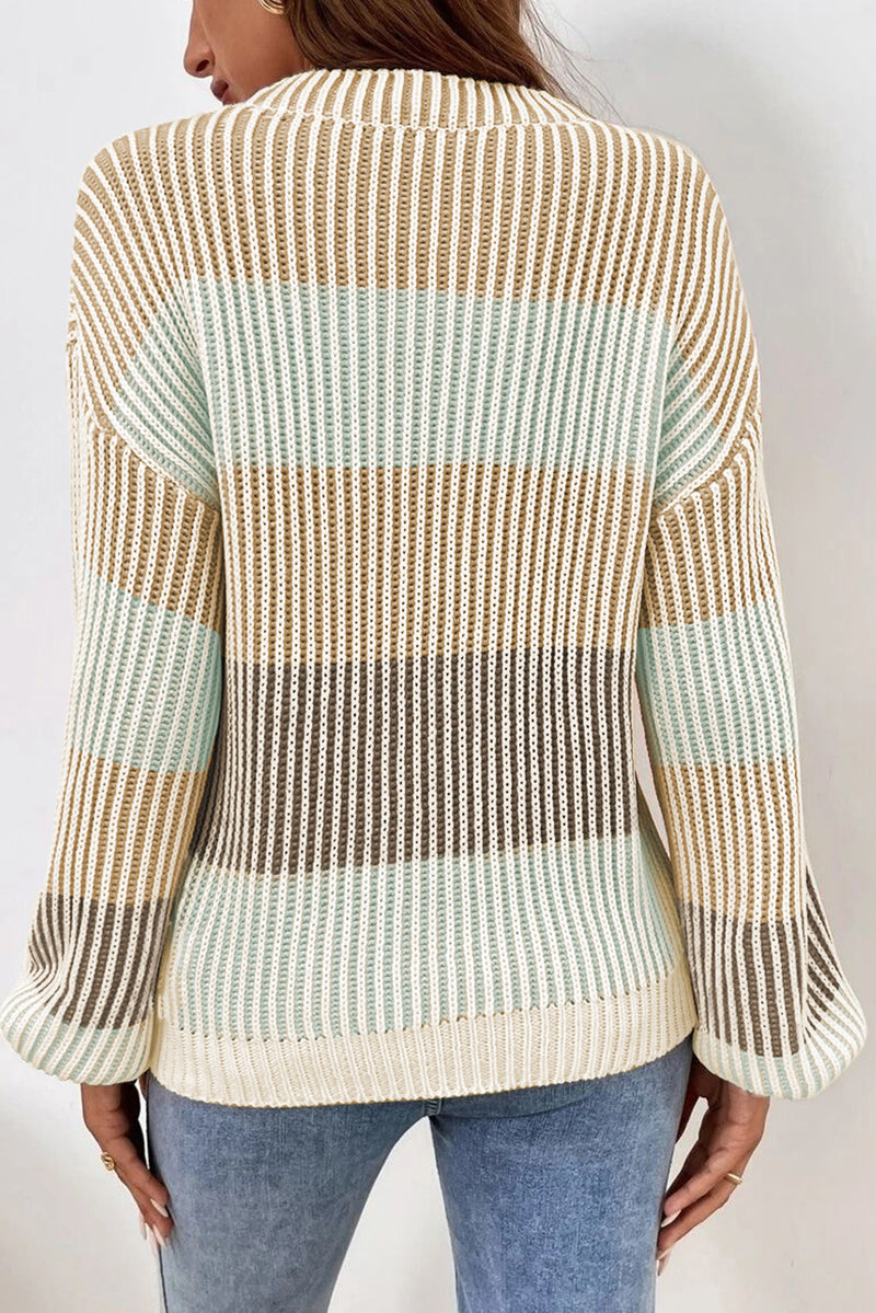Soft Color block Textured Knit Bubble Sleeve Sweater