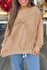 Light French Mineral Wash Big Bow Patchwork Pullover Sweatshirt