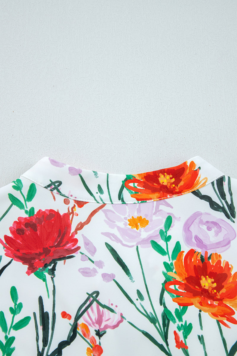 Multicolour Floral Print 3/4 Puff Sleeve Ricrac Trim Mini Dress