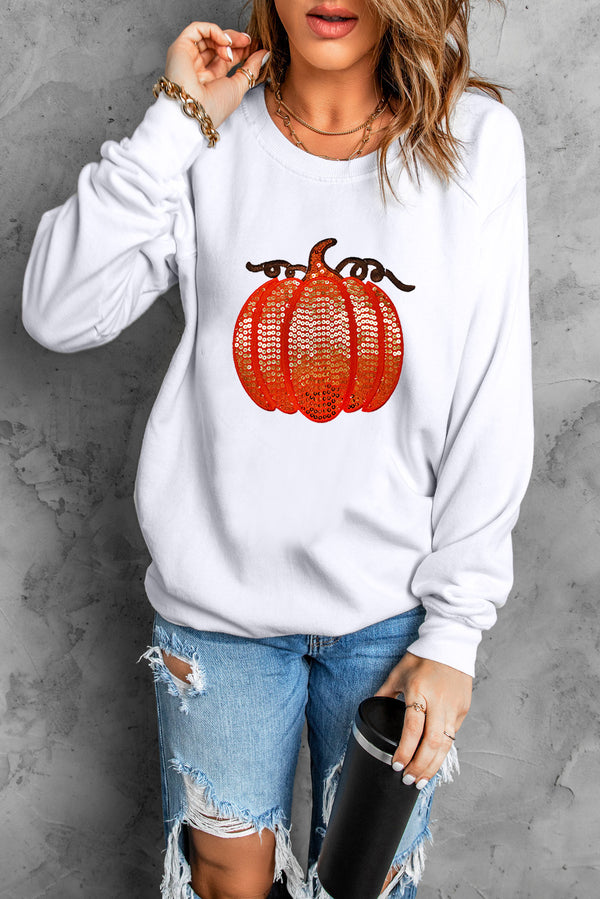 Sequin Pumpkin Patched Casual Pullover Graphic Sweatshirt