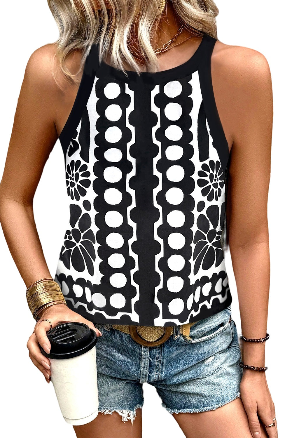 Abstract Dot Flower Print Tank Top