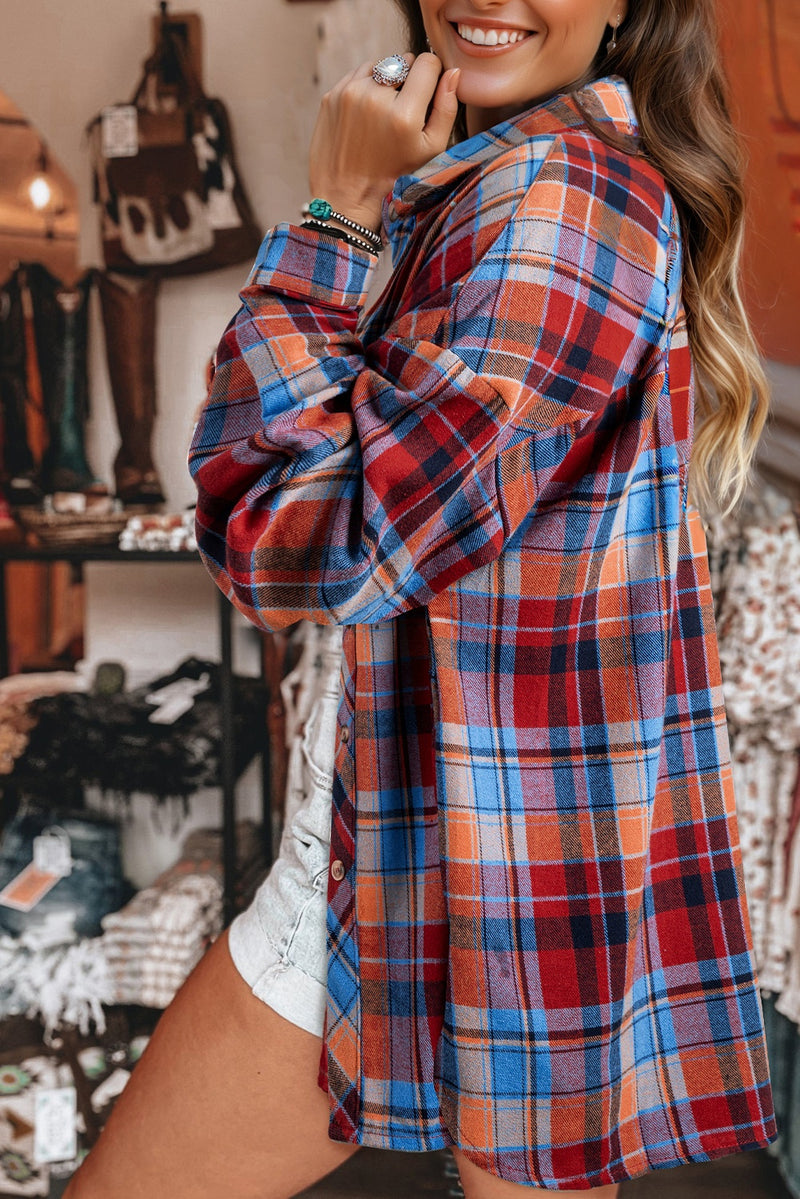 Overlay Plaid Print Loose Vintage Shirt