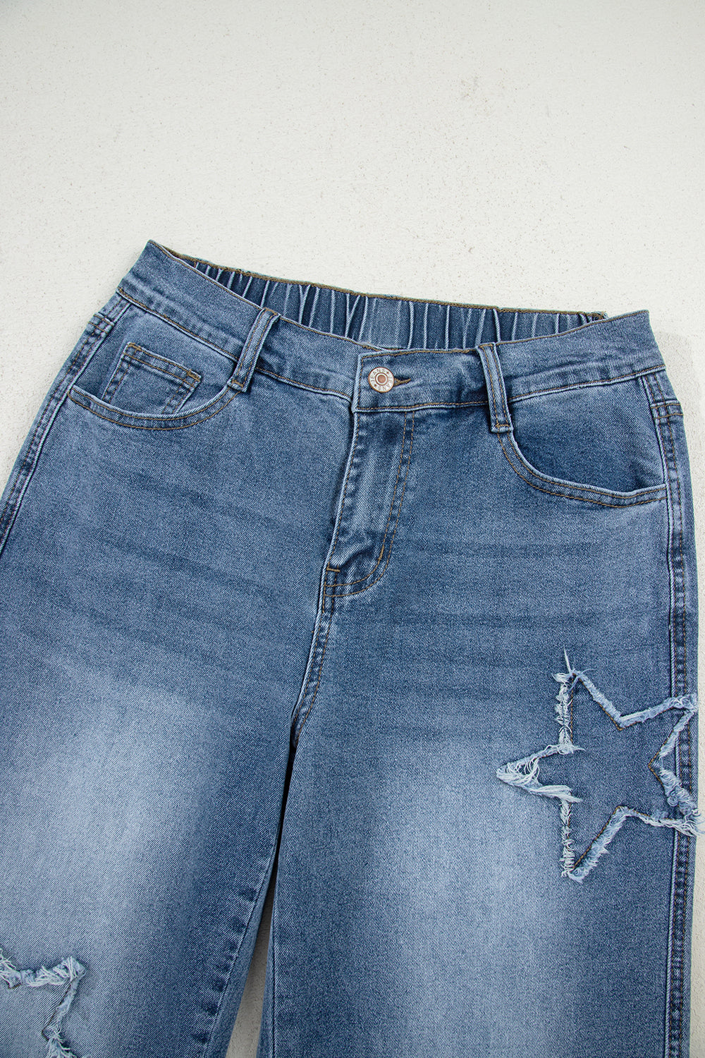 Star Patchwork Cropped Wide Leg High Waist Jeans