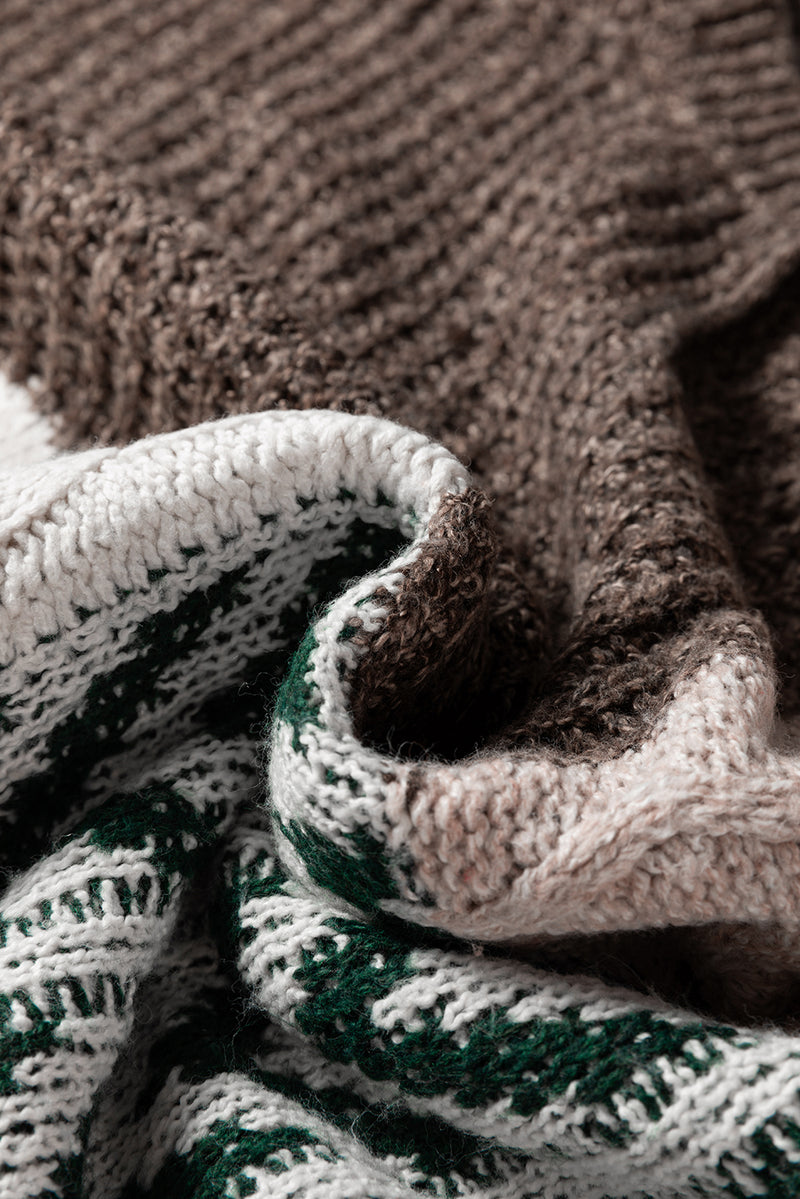 Color Block Patchwork Knotted Back Loose Fit Sweater