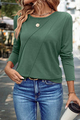 Asymmetric Seam Detail Solid Color Long Sleeve Top