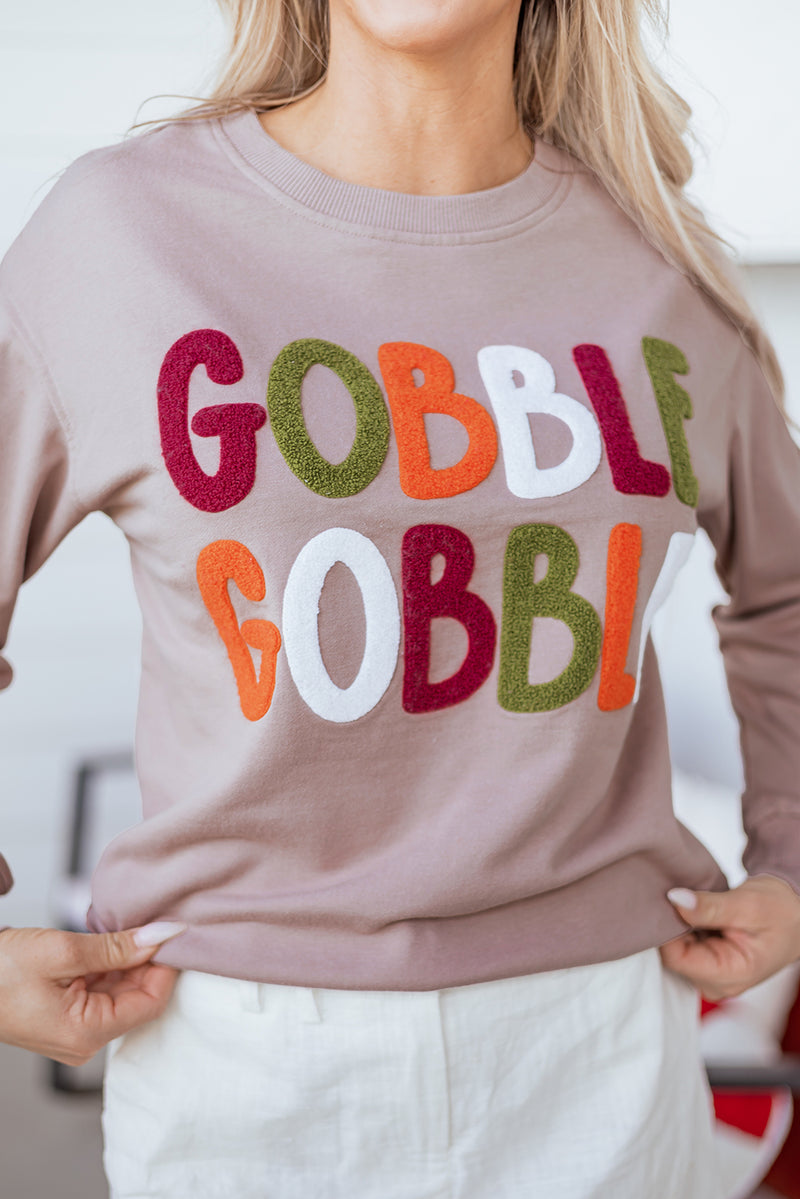 GOBBLE Letter Graphic Thanksgiving Shift Sweatshirt
