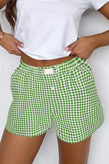Gingham Printed High Waist Shorts