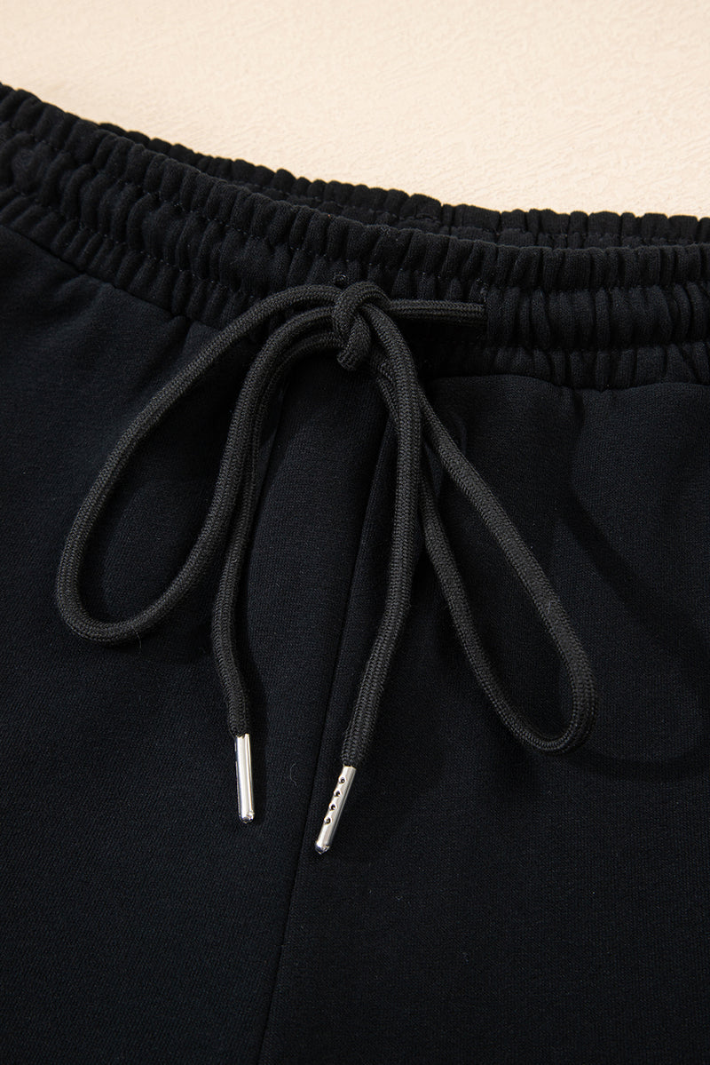 Solid Button Drawstring Hooded Pullover and Casual Short Set