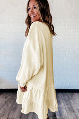 Light Yellow Double Tiered Ruffle Hem Long Sleeve Loose Mini Dress
