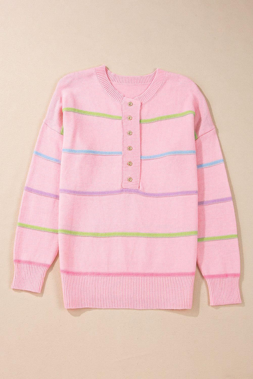 Stripes Drop Shoulder Baggy Henley Sweater