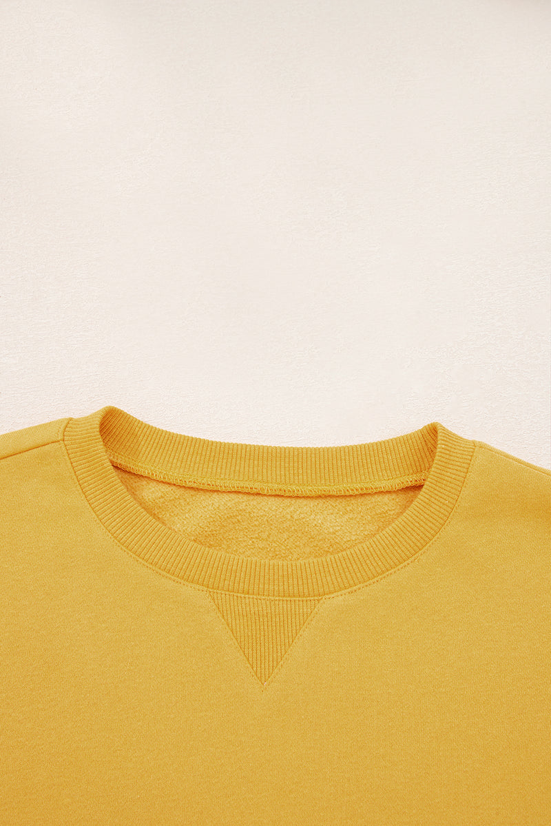 Citrus Pleated Balloon Sleeve Pullover Solid Sweatshirt