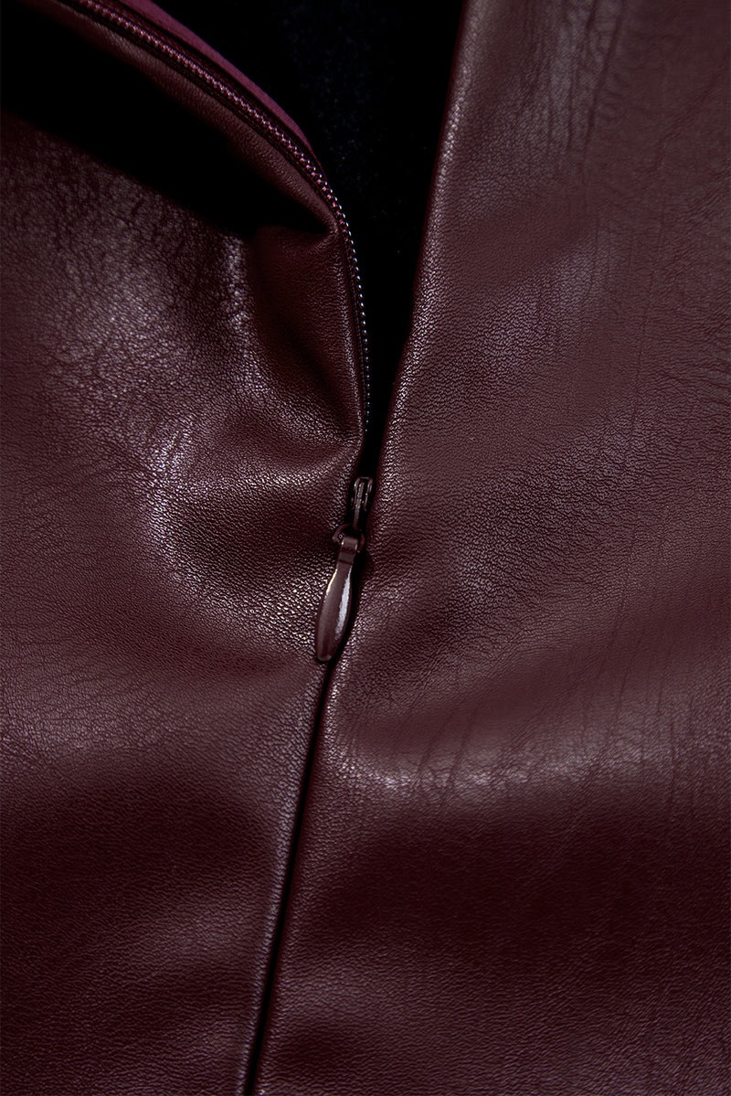 Brown Vegan Leather Sleeveless Mini Dress