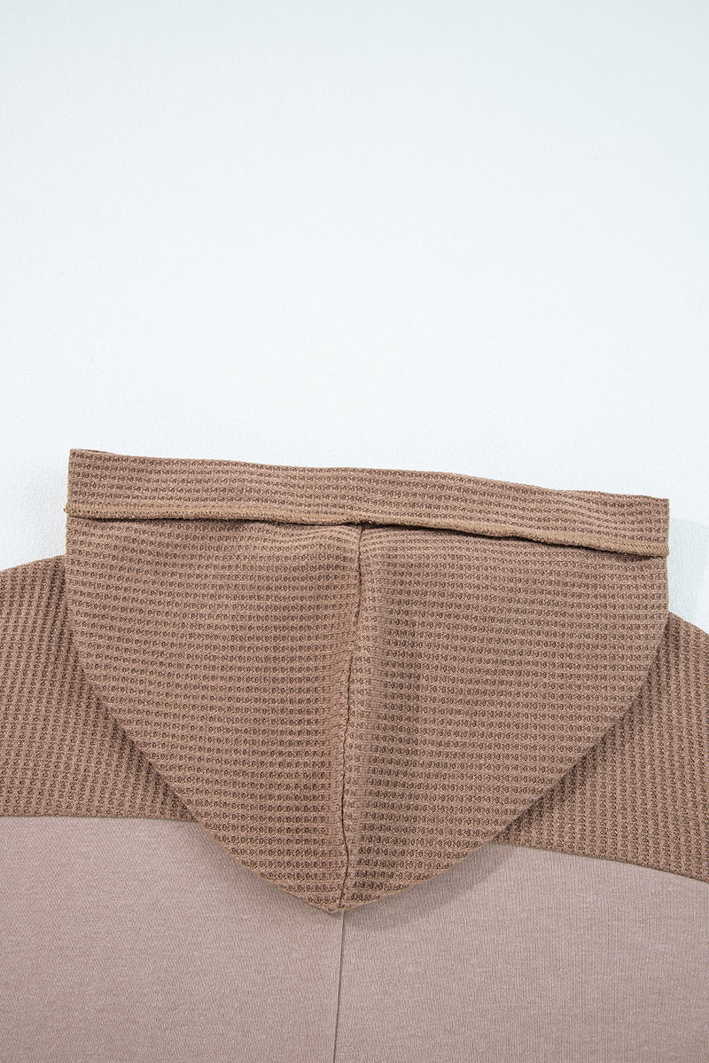 Waffle Contrast Patchwork Plus Size Pocketed Hoodie