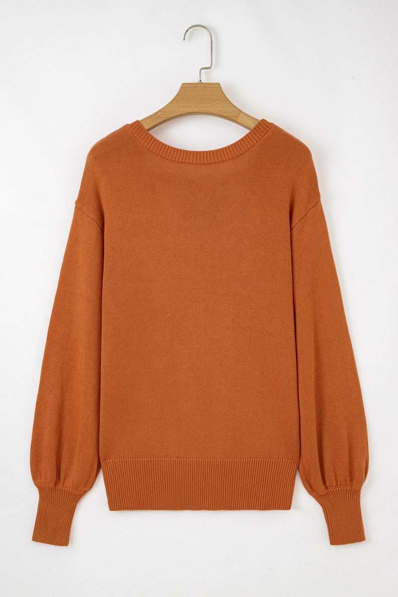 Solid Color Ribbed Trim Drop Shoulder Sweater