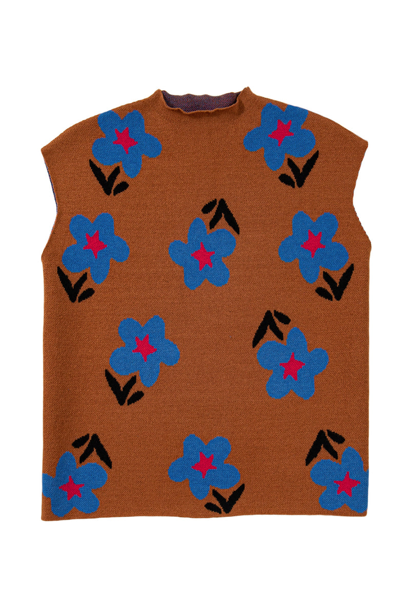 Floral High Neck Sweater Vest