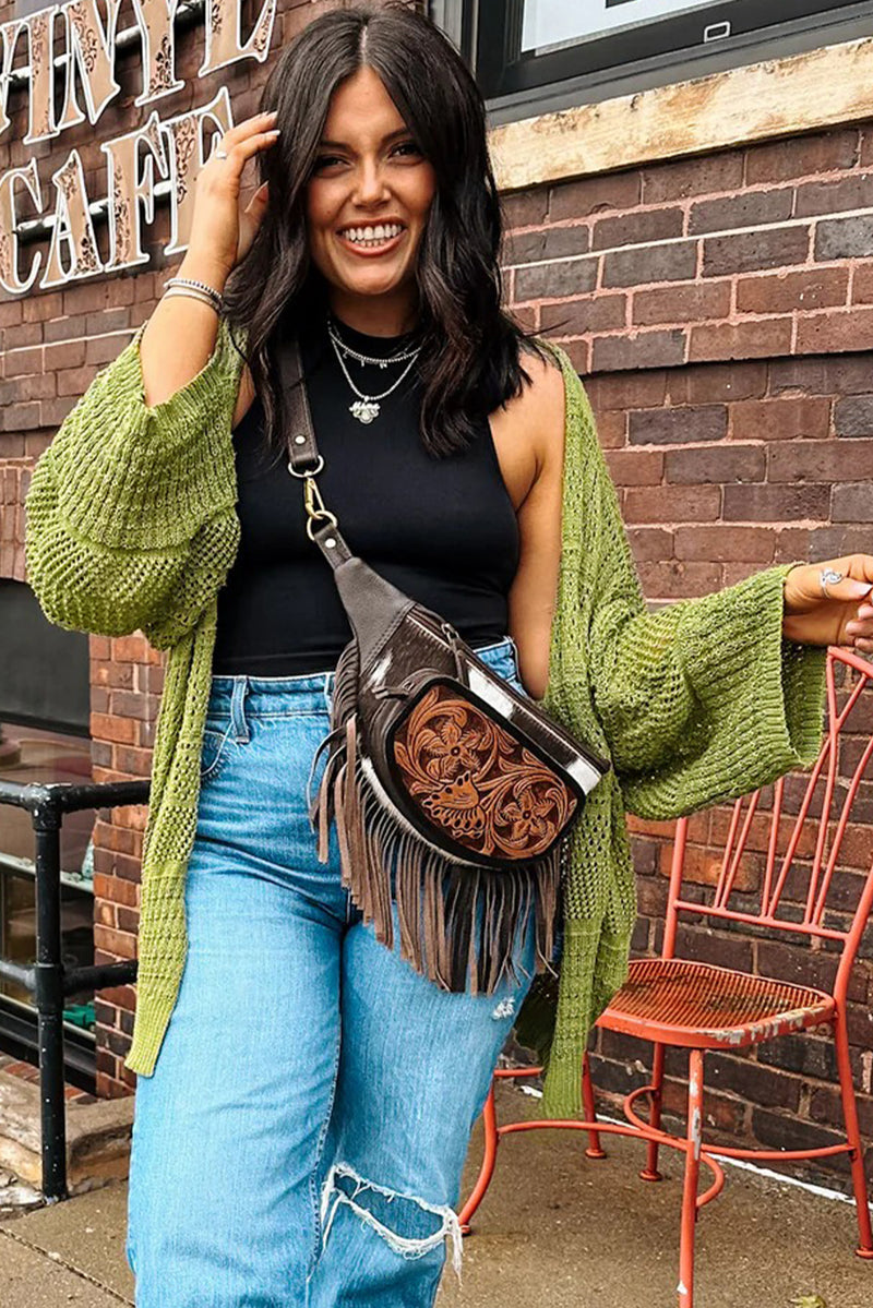 Oversize Crochet Knit Open Cardigan