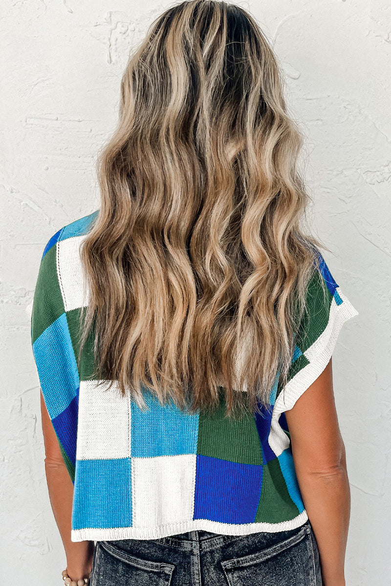 Color Block Cap Sleeve Sweater