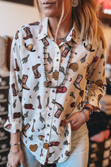 Western Fashion Print Button Up Casual Shirt