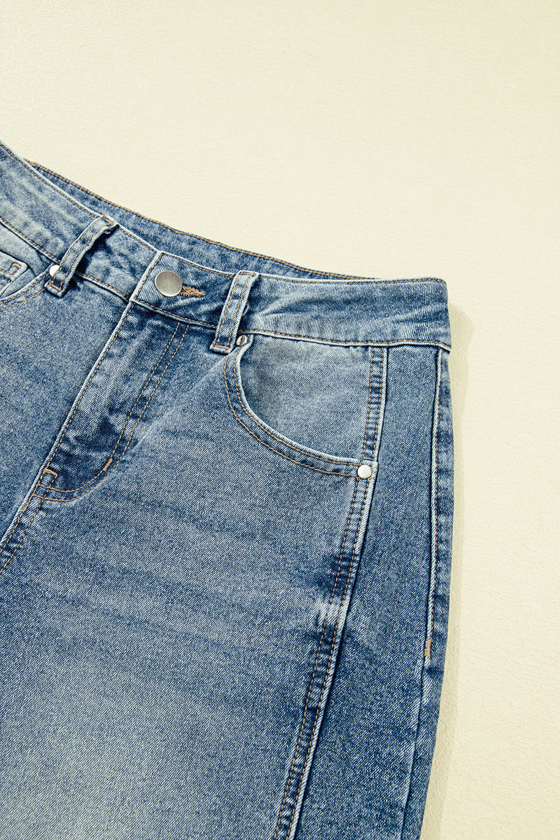 Blue Vintage Washed Seam Detail Shift Jeans