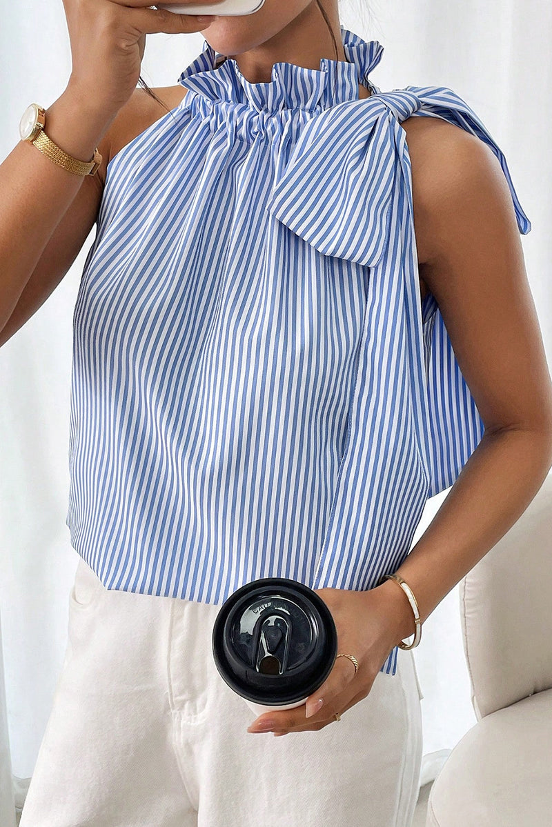 Tied Knot Halter Frilled Collar Sleeveless Top