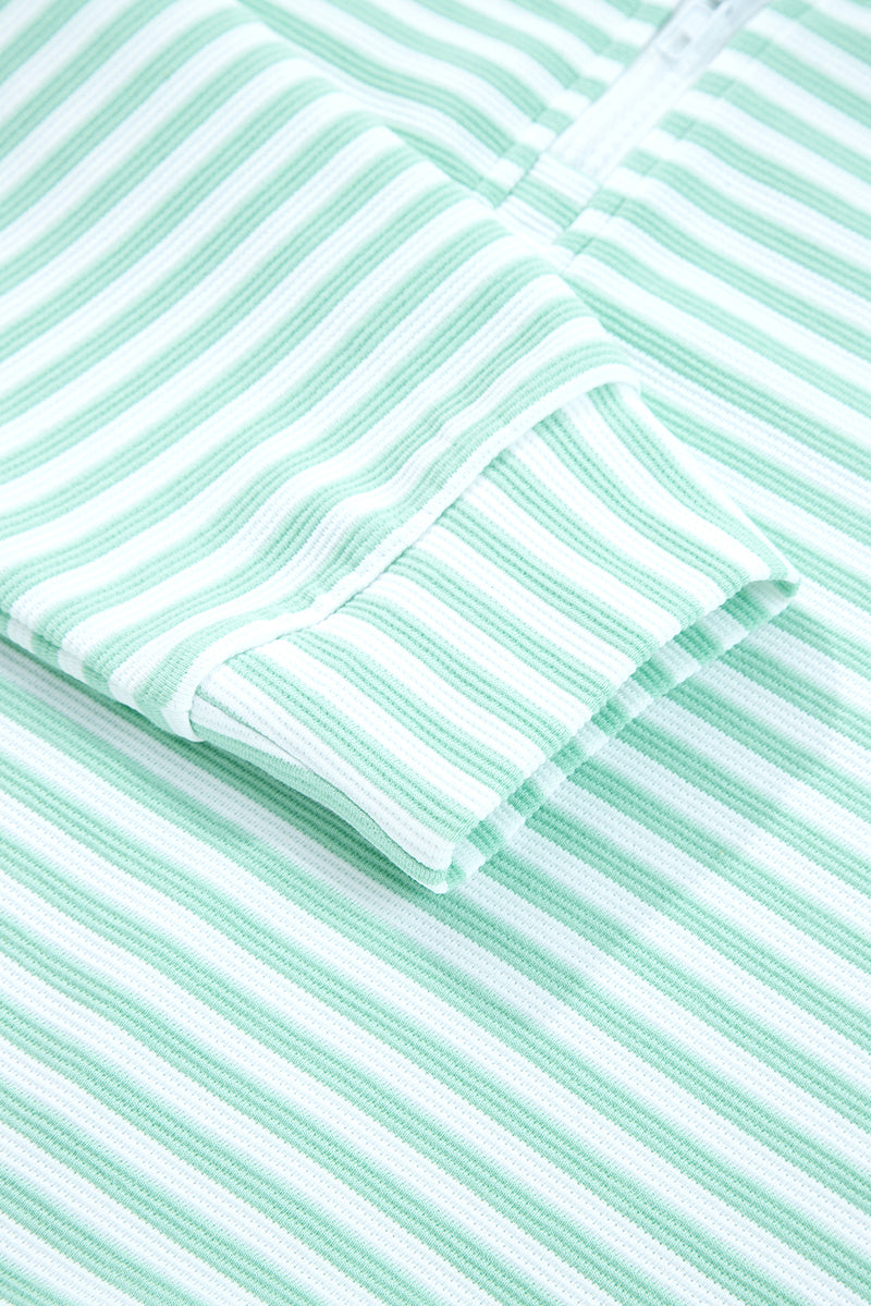 Stripe Quarter Zip Collar Pullover Long Sleeve Top