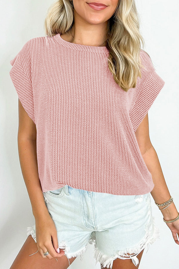 Rose Twisted Rib Wide Sleeve Crew Neck T Shirt