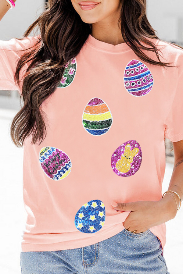 Sequin Easter Eggs Graphic Crewneck T Shirt