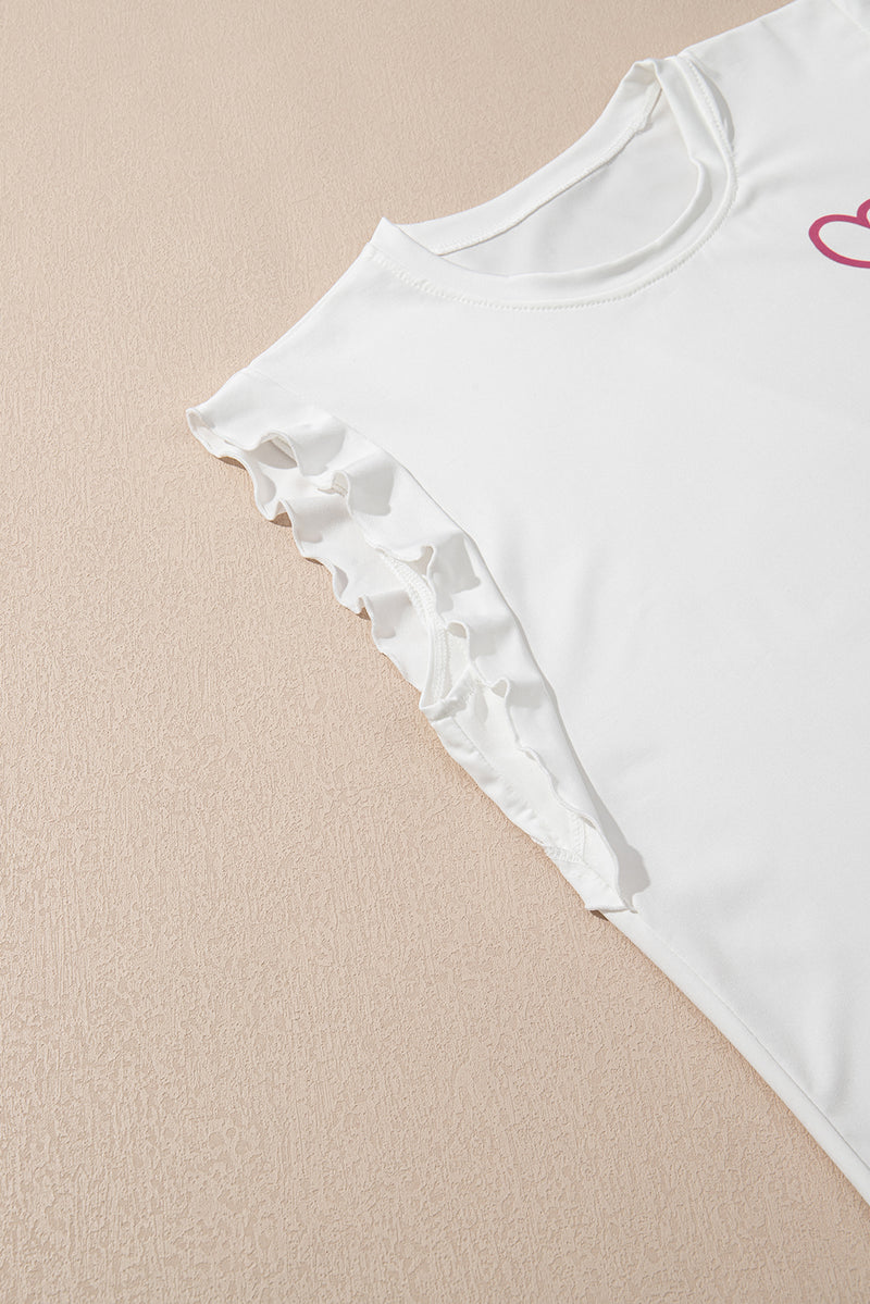 Ruffled Tank Top And Heart Print Pants Lounge Set