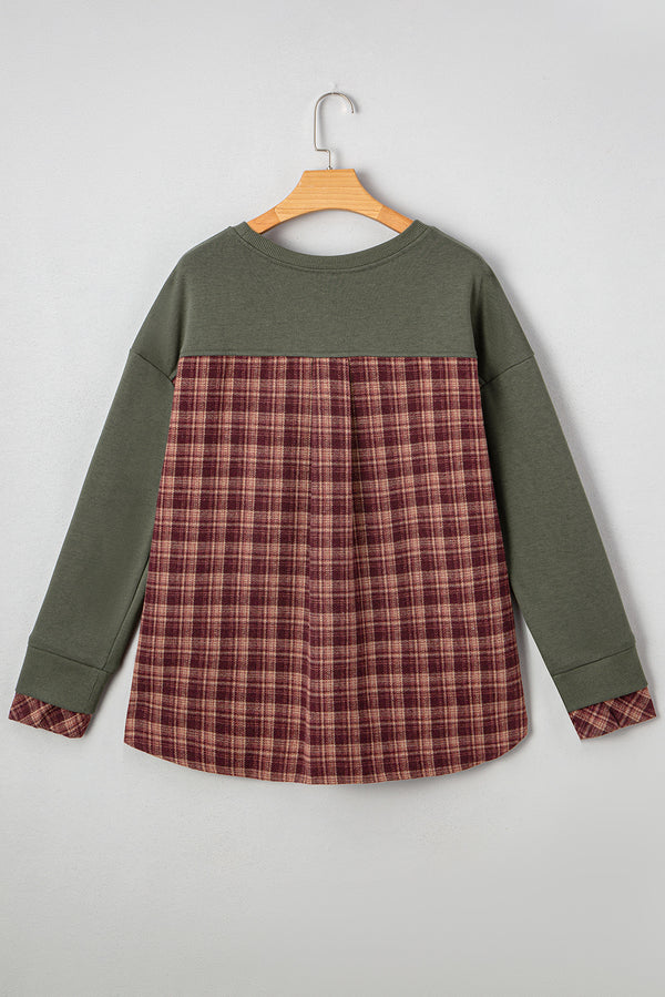 Vintage Plaid Patchwork Drop Shoulder Sweatshirt