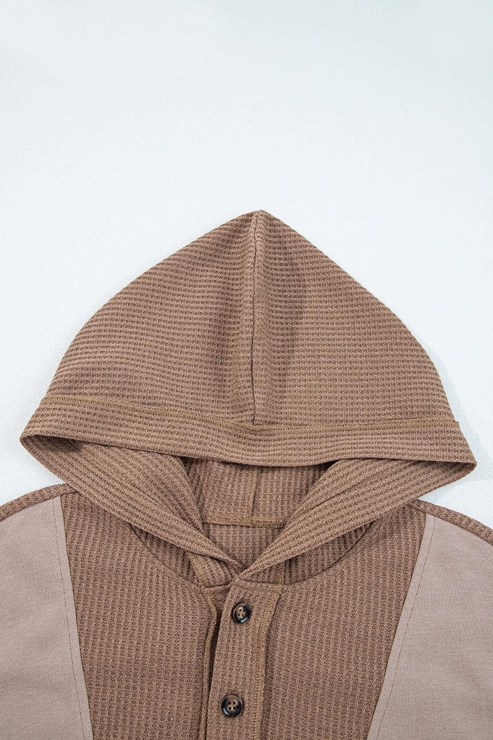 Waffle Contrast Patchwork Plus Size Pocketed Hoodie