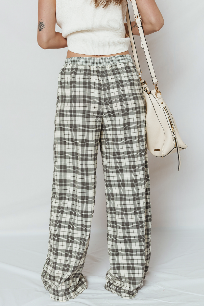 Plaid Wide Leg Casual Pants