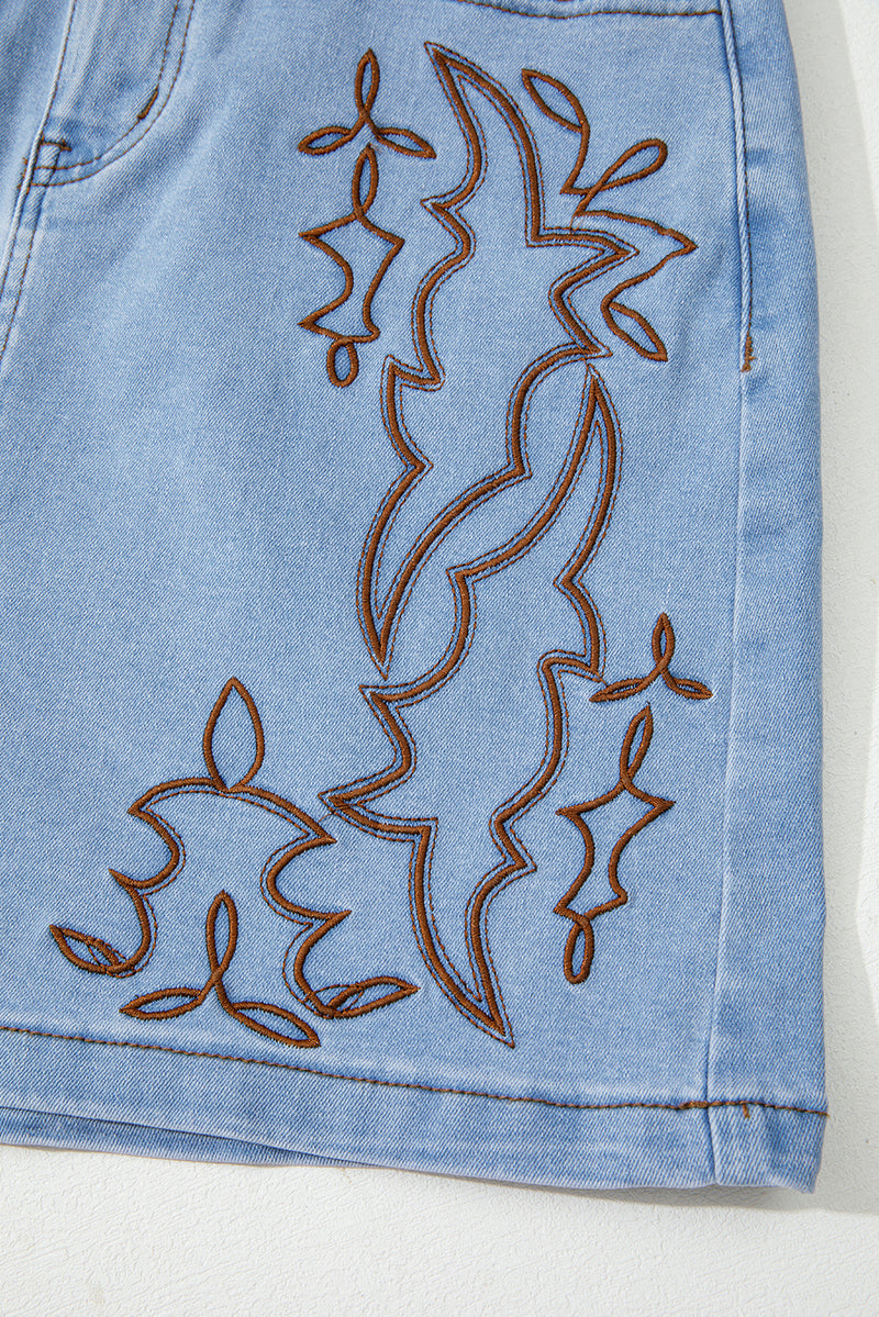 Western Embroidered Denim Mini Skirt