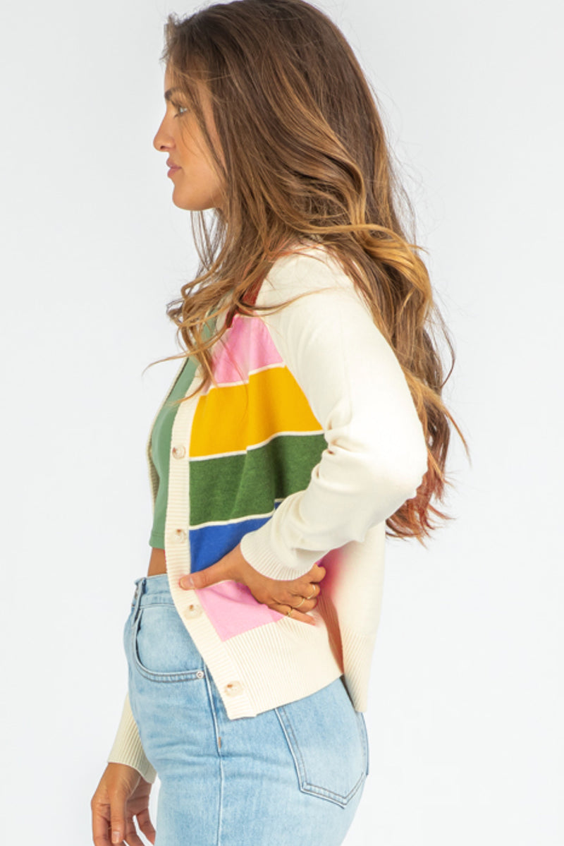Stripe Colorful Pattern Button Front Sweater Cardigan