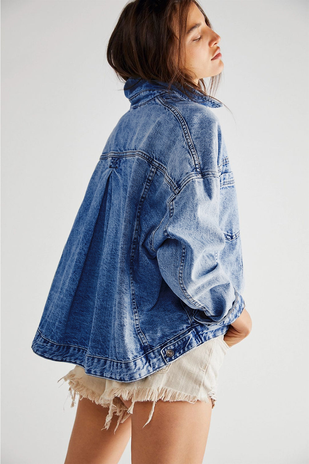 Stripe Washed Oversize Pocketed Denim Jacket