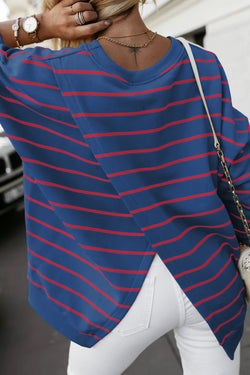 Stripe Stylish Overlap Detail Drop Shoulder Pullover Sweatshirt
