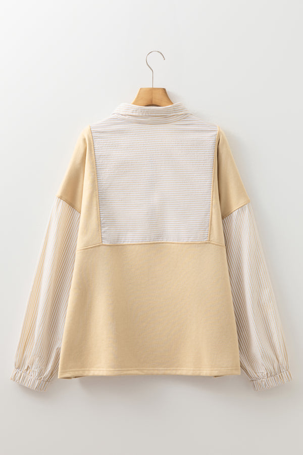 Stripe Mix Half Zip French Terry Plus Size Sweatshirt