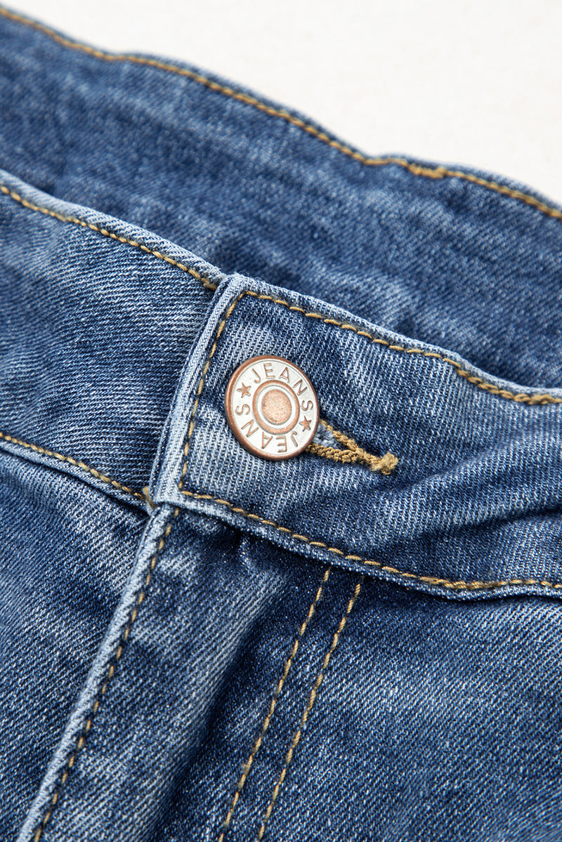 Stitched Raw Hem Wide Leg Loose Jeans