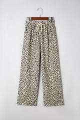 Leopard Drawstring Elastic Waistband Loose Pants